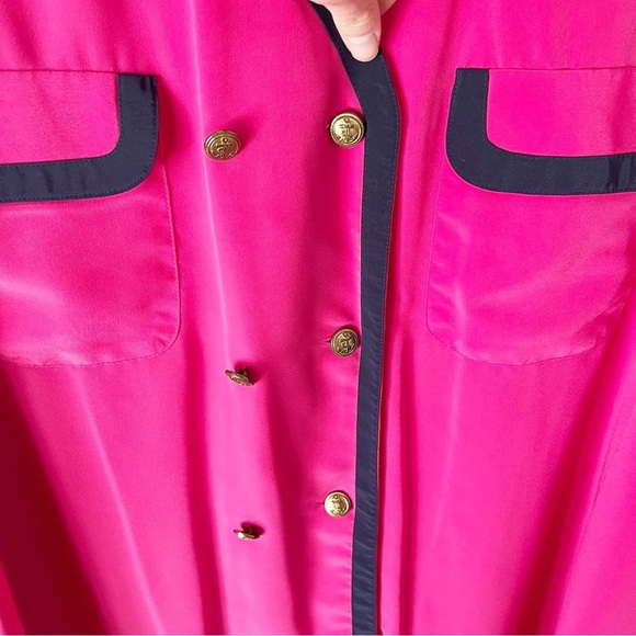 Vintage Top Women's 2X 28W Pink Blue Gold Button Down Mod Career Corpcore Madmen - Picture 5 of 7